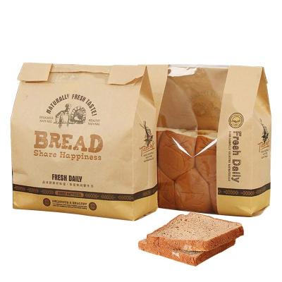 China Eco Friendly Food Grade Bakery Bags With Clear Front Window, Recycled Kraft Paper Singles Repack Custom Kraft Paper Bread Bag for sale