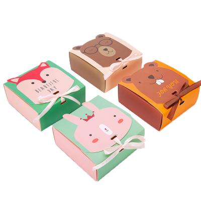 China Recycled Materials Wholesale Cheap Small Cartoon Paper Cookie Box Foldable Biodegradable Candy Box Packaging Gift Boxes With Ribbon for sale