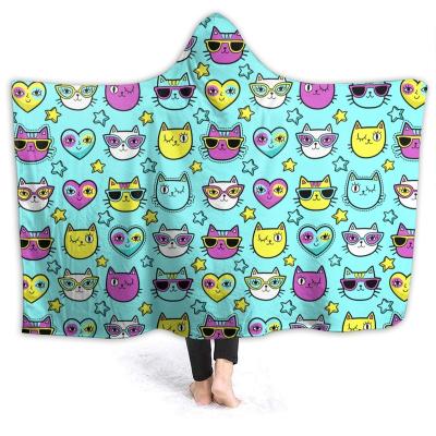 China Cartoon Pattern Anti-pilling Designs Adults Children Sherpa Hooded Blanket Short Plush Throws Wholesale Drop Ship for sale