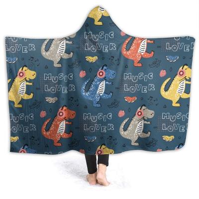 China Cartoon Pattern Anti-pilling Designs Adults Children Sherpa Hooded Blanket Short Plush Throws Wholesale Drop Ship for sale