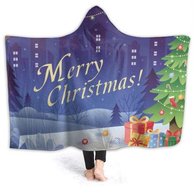 China Designs Kids Adults Kids Merry Christmas Anti-pilling Sherpa Hooded Short Plush Throws Wholesale Drop Ship for sale