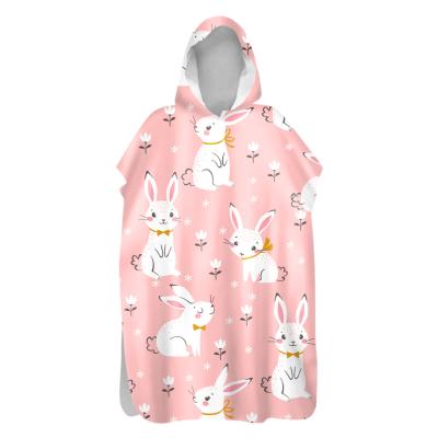 China QUICK DRY Animal Cartoon Wholesale Hooded Poncho Beach Bath Towel Kids and Adults Microfiber Quick Dry Swimming Pool Drop Shipping for sale