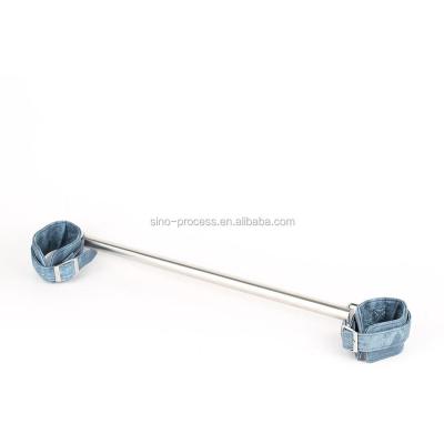 China BDSM Denim Look PVC Ankle Cuff Bondage Metal Sex Spreader Bar for sale