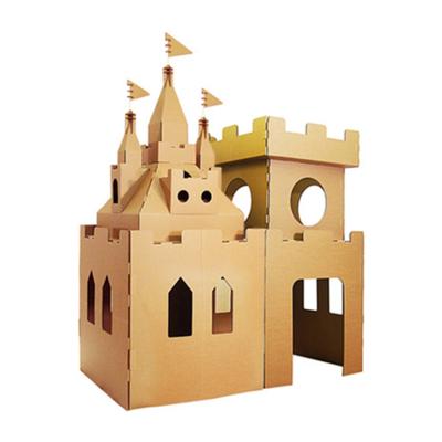 China Hot Sale Large Corrugated Paper Cardboard DIY Coloring Creative House Kids Craft Paper Game House for sale