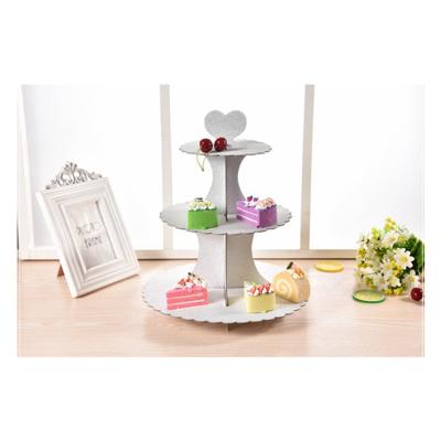 China Custom Patterned Disposable Paper Dessert 3-Layer Tabletop Cake Paper Stand Suitable for Birthday Party Cupcake Stand for sale