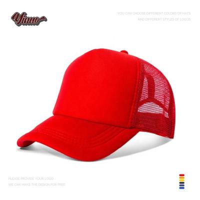 China COMMON Promotional Outdoor Polyester Foam Gorras Mesh Trucker Hat Snap Back Hat Unisex Blank 5 Panel Trucker Cap for sale