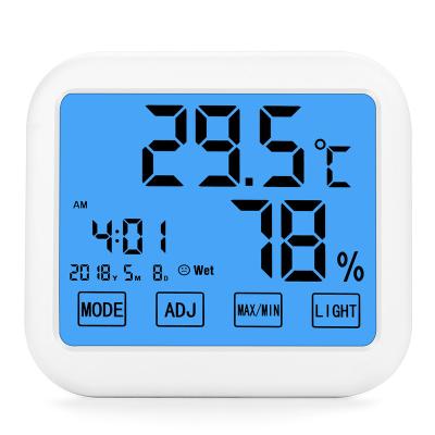 China MAX MIN momery Climate LCD Display Backlight Thermometer Digital Humidity Household Clock Calendar Temperature Meter Super Hygrometer LED MAX for sale