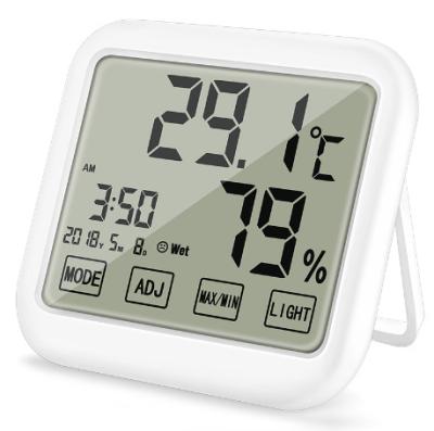 China LCD Display Hydroponics Climate Hygrometer Digital Temperature Wall Mounted MAX MIN Clock Thermometer Indoor Thermometer Humidity Meter for sale