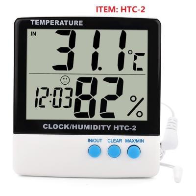 China Digital Thermometer Wall Mounted Outdoor Hygrometer LCD Display ABS Climate Meter MAX MIN Probe Hygrometer Time-Temperature Thermometer for sale