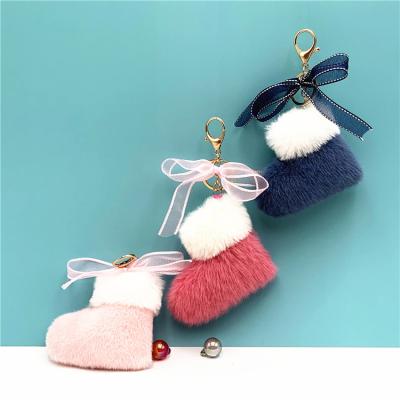 China Plush Christmas Rejects Key Chain Ring Plush Keychain Cute Cartoon Pendant Car Bag Key Chain Bow For Gift Accessories for sale