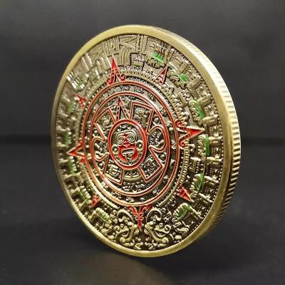 China Gifts Wholesale Gold Money 40mm Coin Ancient Commemorative Engrave Logo Maya Coins For Aztec for sale