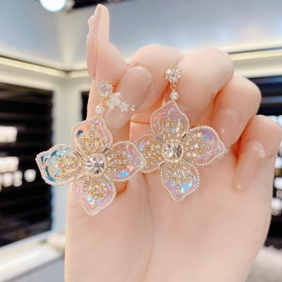 China New 2021 Summer Casual/Sporty Soft Silver Needle Micro-inlaid Colorful Flower Resin Earrings for sale