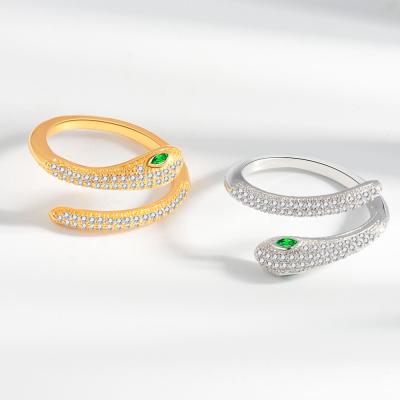 China Creative cute Korean version full of cute diamonds and smart gold snake silver adjustable opening ring for sale