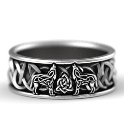 China Mens Giant Wolf Fashion Hip Hop Ring Vintage Style Punk Norse Mythology for sale