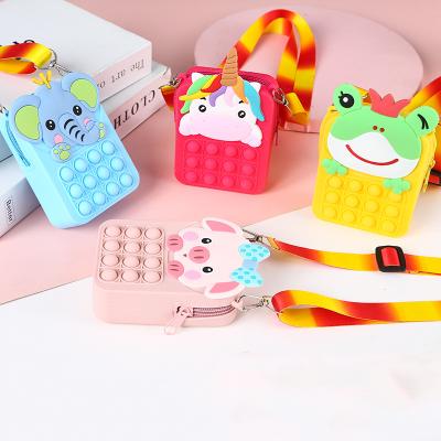 China New Wholesale Cute Eco-friendly Messenger Fidget Pop Purses Cartoon Silicone Decompression CH062 For Kids for sale