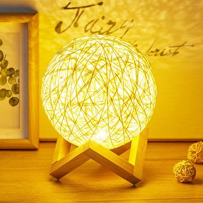 China New-designed Creative Wooden Rattan Led Table Lamp Star Night Light Projector For Bedroom Birthday Gift for sale