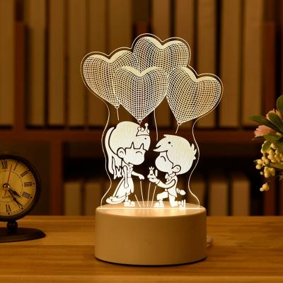 China New-designed romantic wooden acrylic love 3D night light Valentine's Day bedside lamp birthday party decor for home kids night light for sale