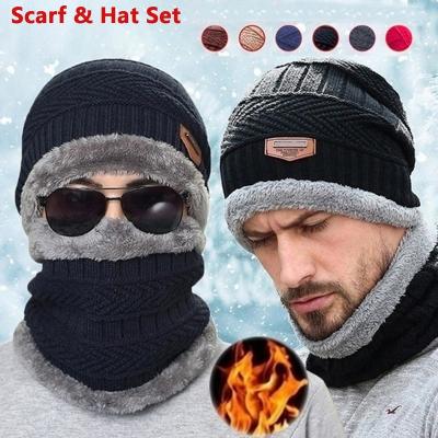 China Wholesale COMMON Cheap Outdoor Thickness Ski Hat And Scarf Set Winter Unisex Warm Leather Knitted Hats For Men for sale