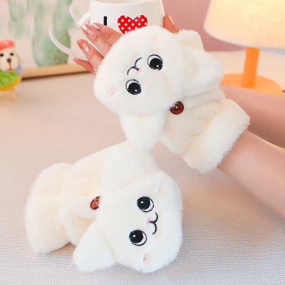 China New-designed Women Girl Winter Rabbit Fur Mittens Flexible Soft Thick Half Plush Finger Warm Gloves for sale