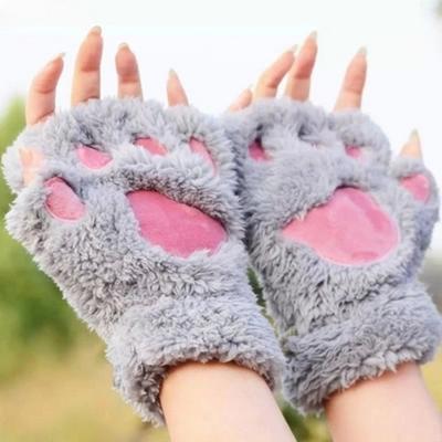 China New-designed teddy bear Cat Plush Mittens Warm Soft Cat Claw Paw Fingerless Gloves cute new women's for sale