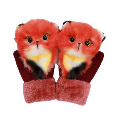 China New-designed Simulation Animal Decor 3D Cartoon Cute Long Plush Thickened Furry Full Finger Mittens Soft Winter Gloves for sale