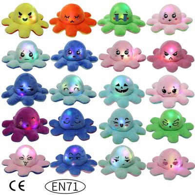 China Fashion factory direct New-designed reverse children's party birthday toys Flip Octopus Plush Toys With reversible double-sided led lights for sale