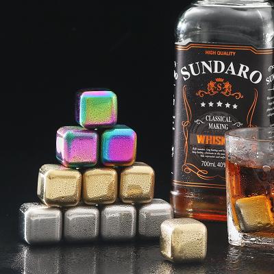 China Viable Sublimation Ice Grain Gift Gold Colored Frozen Creative Instrument Set Whiskey 304 Stainless Steel Reusable Ice Cubes for sale