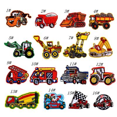 China Fashion Cloth Stickers Cartoon Construction Truck Excavator Decorative Patches Embroidery for sale