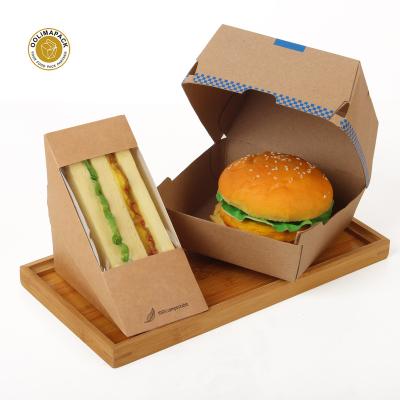 China 100% Biodegradable Disposable Sandwich Burger Box Take Away Paper Hamburger Box For Restaurant for sale