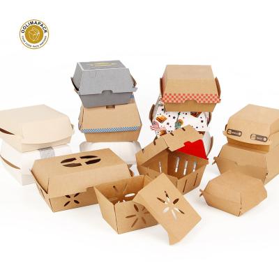 China Custom Hot Selling Disposable Hamburger Packaging Box Eco Friendly Disposable Hamburger Boxes for sale