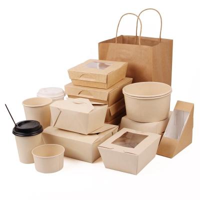 China Customized Disposable Windowless Food Grade Kraft Paper Cup Top Bag With Window Take Out Boxes And Food Cup for sale