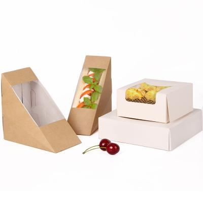 China Disposable Kraft Paper Sandwich Box With Window , Triangle Sandwich Box For Packaging for sale