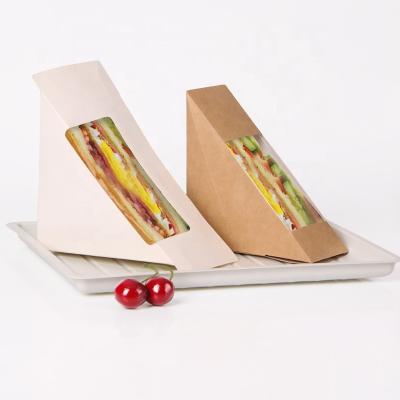 China Brown Paperboard 1-6colors Compostable Biodegradable Disposable Sandwich Box Sandwich Wedge Packaging Triangle 4sizes Accept for sale