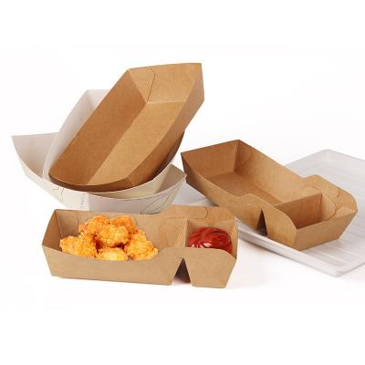 China Best Price Hot Dog Packaging Paper Disposable Food Trays Biodegradable French Fries Boat Tray for sale