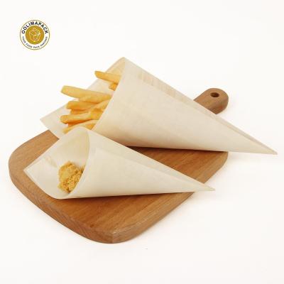 China Eco Friendly Recycled Japan French Fries Cone Take Out Customization Disposable Wooden Cone For Snack for sale