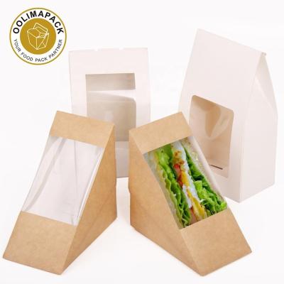 China Disposable Biodegradable Sandwich Packing Box Shape Custom Triangular Wrapping Paper With Disposable PLA Window Cardboard Triangle 4sizes for sale