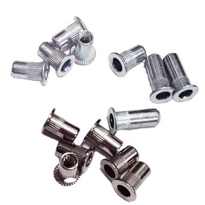 China Heavy Industry Wholesale Price Knurled Nuts Rivet Nut Types Various Flat Head Rivet Nuts With Vertical Stripes Carbon Steel Open Zine Refine for sale