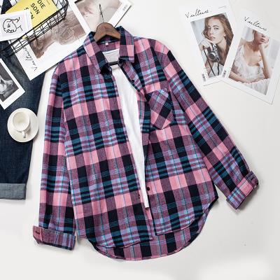 China Breathable Women Loose Long Sleeve Female Blouses, Casual Cotton Shirt Women Tops Plus Size Blouse Plaid Shirt for sale