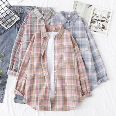 China Woman Blusas Plaid Female Oversize Breathable Outwear, Blouses Tops Long Sleeve Plaid Shirt Feminine Casual Women for sale