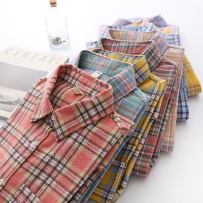 China Breathable Women Outwear Streetwear, Casual Loose Plaid All-match Harajuku Shirt Blouses Shirts Women Large for sale