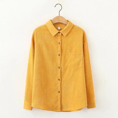 China Breathable Loose Female Blouses Chic Tops , Womens Vintage Long Sleeve Tops Fashion Pockets Oversized Corduroy Shirts for sale