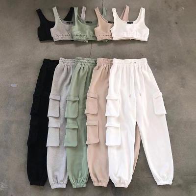 China New Arrival Breathable Autumn Women Two Piece Set Clothing Set 2 Piece Set For Women, Autumn Solid Crop Top Two Piece Pants Set for sale