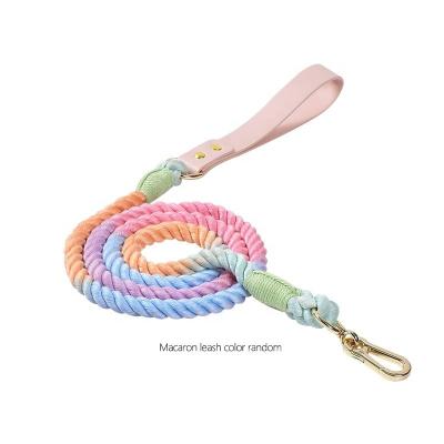 China 5FT Large Dog Cotton Rope Handle Vegetable Tanned Dye Stocked Leather Strong Comfortable Dog Leash High Quality Color Print for sale