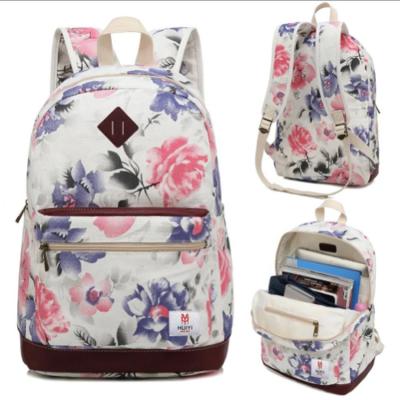 China 2019 Fashion Waterproof Canvas Laptop Travel School Bag Casual Backpack With Floral Printing All Over Rucksack For Teens Students for sale