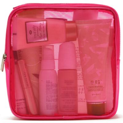 China Zipper Closure Beautiful Women Pink Transparent PVC Cosmetic Bag Make Up Beauty Bag for sale