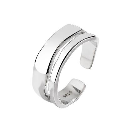 China Smooth Adjustable Ring Irregular Line S925 Sterling Silver Ring For Men And Women Double Layer Fashion Luxury Jewelry for sale