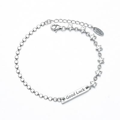 China Luxury Fashion Engraved Vintage Letters Lucky Square Pentagon S925 Sterling Silver Adjustable Bangle Ornament For Women for sale