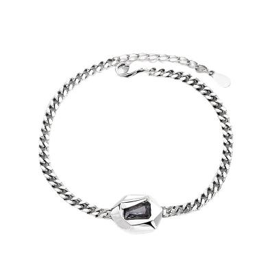 China Luxury Easy Soft Cool Style Black Chain Cuban Stones S925 Sterling Silver Adjustable Bangle Bracelet Accessories For Women for sale