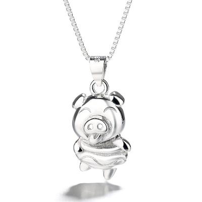 China New Exquisite Sterling Silver S925 Zodiac Hog Ladies Luxury Shiny Three-Dimensional Piggy Pendant Necklace for sale