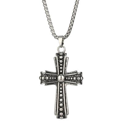 China European and American wholesale titanium jewelry steel cross necklace men's retro hip-hop design double-layer pendant cross necklace for sale